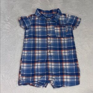 carters Blue and White Plaid Baby Romper 9 months
